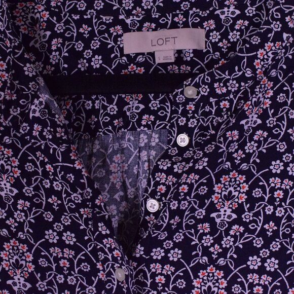 Ann Taylor Loft Women's Blue Floral Rayon Hi-Lo Button Down Top Blouse - Size S - Picture 3 of 8